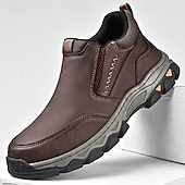 baratos Sapatos Casuais Slip-On-mocassins masculinos de couro sintético marrom escuro com sola antiderrapante resistente, calçados confortáveis para caminhadas ao ar livre, uso casual e em viagens
