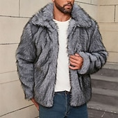 abordables Manteaux &amp; vestes-Homme Veste d'hiver Manteau en Fausse Fourrure Vacances Quotidien Chaleur Thermique Toison Automne Hiver Uni Mode Streetwear Revers Régulier Fausse fourrure Blanche Marron Gris Veste