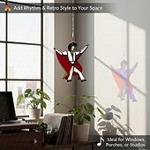 cheap Outdoor Wall Hangings-Dancing King Pattern, Handmade Stained Spinner Kinetic Acrylic Hanging Decor, DIY Sunlight Catcher Memphis Melody Spinner for Garden Yard, Porch, Window Decoration