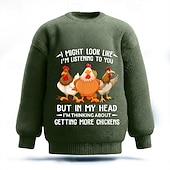 זול סוודרים מודפסים לגברים-אני אולי נראה כאילו אני מקשיב לך אבל בראש שלי אני חושב על לקנות עוד תרנגולות סוודר לגברים עם תרנגול, צווארון עגול, קז&#039;ואל, חופשה, רחוב, יומי, הדפס תלת מימד