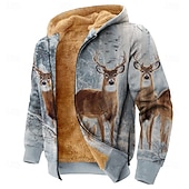 preiswerte Jagdhoodies-Herren Hirsch Fleece Kapuzensweatshirt Jacke Pullover Klassisch Militär Jagd Langarm Rundhalsausschnitt Outdoor Camping Blau 3# Blau 2# Blau Reißverschluss Herbst Winter Designer S M L XL 2XL 3XL