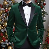 abordables blazer de fête-Veste blazer en velours pour homme, col fermé, mode Noël, fête, couleur unie, jaune, rouge, bleu, coupe ajustée, simple boutonnage, un bouton