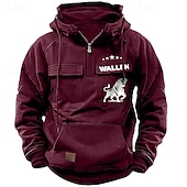 economico felpe 3d da uomo-Per uomo Felpa con cappuccio Felpa con cappuccio e zip corta Nero Rosa Vino Blu Verde Con Cappuccio Bandiera Nazionale Coulisse Tasca Sport &amp; Outdoor Quotidiano Ferie Streetwear Essenziale Casual