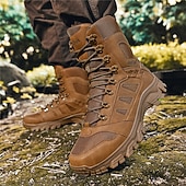 お買い得  ハイキングブーツ-通気性のあるメッシュパネルと頑丈なソールを備えたメンズライトブラウンのタクティカルコンバットブーツ。ハイキング、ハンティング、サバイバルトレーニングに最適な耐久性のあるミリタリースタイルのフットウェア。