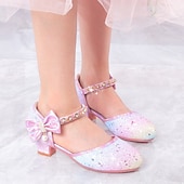 olcso Gyerek hercegnőcipők-Csillogó, szivárványszínű, csillámos balerinacipők lányoknak, masnival és gyöngyös bokapánttal – aranyos hercegnői cipők