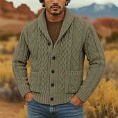 ieftine pulover cardigan pentru bărbați-Bărbați Pulover Pulover Cardigan Striat Cablu Tricotat Topuri obișnuite Tricotat Simplu Șal  Guler Vacanță Modă Casual Purtare Zilnică Îmbrăcăminte Primăvara &amp; toamnă Roz Îmbujorat Roz S M L