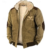 baratos Moletom com capuz de lã-Homens Moletom Full Zip Hoodie Moletom com capuz de lã Sherpa Azul Marron Verde Cáqui Com Capuz Bloco de cor Vaca Com Cordão Zip Up Patchwork Desportos e Ar livre Diário Feriado Poliéster Vintage