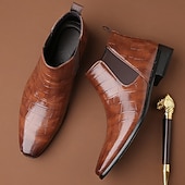 economico Stivali Chelsea-stivali chelsea da uomo in vera pelle sintetica color cuoio con pannelli laterali elastici e finitura liscia, eleganti stivaletti eleganti per lavoro, feste e occasioni formali