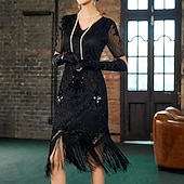 economico Abiti degli anni '20-Set Anni Ruggenti Anni 1920 Lunghezza al ginocchio Abito Flapper Abito da cocktail Costume di fantasia con accessori Maniche corte Il grande Gatsby Ragazza Flapper Paillettes Frangia con nappe Scollo