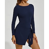 baratos Vestido Feminino-Mulheres Cor Sólida Vestido de tênis Vestido esportivo Manga Longa Fashion Tênis Pickleball Corrida Conjuntos Preto Rosa claro Cáqui Roupas de tênis