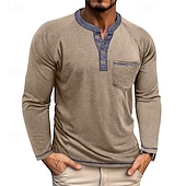 economico Magliette casual da uomo-Per uomo Maglietta Maglia Henley Camicia a Maniche Lunghe Manica Lunga Henley Primavera Autunno Blocco di colori Moda Designer Essenziale Tasche Vacanza Streetwear Uscire Rosso scuro Nero Blu marino
