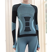 cheap Tops-Women's Baselayer Thermal Shirts Long Sleeve Crew Neck Top Outdoor Thermal Warm Winter Autumn / Fall Chinlon Patchwork Black Pink Blue Ski / Snowboard Tennis Winter Sports