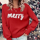 abordables Hoodie &amp; Sweatshirt-Noël Femmes Hauts décontractés Un sweatshirt pullover manche longue Top Athleisure Lettre Coton Doux Chaud Soirée Vacances Tenue de sport Tenues de Sport Noir Rouge Vert foncé