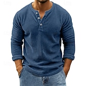 preiswerte Lässige T-Shirts für Herren-Herren T Shirt Cordhemd Henley Hemd T-Shirt Langarm Henley Frühling Herbst Einfach Mode Designer Basic Knöpfe Urlaub Straße Ausgehen Wein Top T-Shirt für Herren