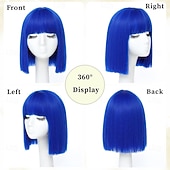 levne Syntetické trendy paruky-Modrá paruka krátká rovná modrá bob paruka s ofinou 10 palcová syntetická barva paruky pro ženy s přírodními vlasy pro kostýmy na každodenní párty cosplay