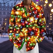 Weihnachten Herren Funkelnder Glitzer Weihnachtslicht Hemd Knopfhemd Langarm Modisch lässig Ferien Frühling Herbst Umlegekragen 3D-Druck Eine Tasche vorne Leinenähnliches Hemd Orange Grün Rosenrot preiswerte Weihnachtslicht-Outfit-Weihnachten Herren Funkelnder Glitzer Weihnachtslicht Hemd Knopfhemd Langarm Modisch lässig Ferien Frühling Herbst Umlegekragen 3D-Druck Eine Tasche vorne Leinenähnliches Hemd Orange Grün Rosenrot