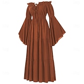 abordables Vestidos-Retro Antiguo Medieval Renacimiento Vestidos Vikingo élfico Color sólido Disfraz Mujer Celta Fantasía Real Víspera de Todos los Santos Carnaval Mascarada LARP Adulto Vestido
