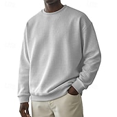 baratos Suéteres básicos-Homens Moletom Moletom Waffle Estacionar Cinza Claro Gola Redonda Tecido Textura Casual Diário Desportos e Ar livre Roupa de rua Legal Roupa de Esporte Primavera &amp; Outono Roupa Moletons Moletons