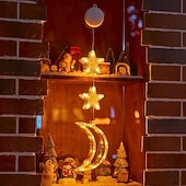 baratos Luzes de cordas de férias-Luz de Janela de Natal 1PC com Bateria Luz de Cortina Branca Quente Suspensa com Ventosa Luz de Árvore de Natal e Estrela para Decoração de Janela em Festa de Natal e Ano Novo
