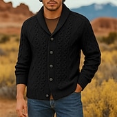 preiswerte Herren Strickjacke-Herren Pullover Strickjacke Gerippt Zopfmuster Stricken Normale Oberteile Gestrickt Einfach Schalkragen Urlaub Mode Lässig Alltagskleidung Bekleidung Frühling &amp; Herbst Schwarz Weiß S M L