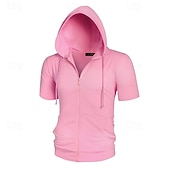 cheap Basic Hoodies-Men's Hoodie Full Zip Hoodie Black Pink Wine Purple Fuchsia Hooded Plain Drawstring Pocket Sports &amp; Outdoor Daily Holiday Polyester Streetwear Basic Casual Summer Spring Clothing Apparel Hoodies