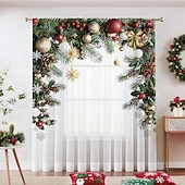 Недорогие Рождественская кухня-Рождественские прозрачные шторы серии 2025, 3D цифровая печать, оконные шторы для гостиной, спальни, праздничное украшение, декор для дома, элегантные праздничные шторные панели