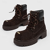 economico Stivali da lavoro-Per uomo Stivali Stivali da Lavoro Camminata Vintage Quotidiano PU Aumento Altezza Confortevole Stivali a Metà Polpaccio Allacciatura Tessuto almond Marrone scuro Nero Autunno Inverno