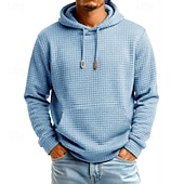 preiswerte Einfache Sweatshirts-Herren Kapuzensweatshirt Waffle Kapuzensweatshirt Pullover Kapuzensweatshirt Aprikose Weinrot Schwarz Weiß Marineblau Mit Kapuze Einfach Kängurutasche Strukturiert Sport &amp; Outdoor Lässig Täglich