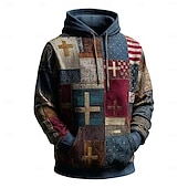 voordelige Vlagpatroon-Voor heren Kruis Amerikaanse vlag Trui met capuchon Modieus Dagelijks Casual Lange mouw Capuchon Streetwear Vakantie Feest Festival blauw Rood Opdrukken Herfst Winter Ontwerper S M L XL 2XL 3XL