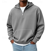 tanie podstawowe bluzy męskie-Męskie Bluza z Kapturem Bluza z kapturem na zamek błyskawiczny Czarny Biały Czerwony Granatowy Ciemnozielony Kaptur Równina Kieszeń Quarter Zip Sport i turystyka Codzienny Święto Sztruks Poliester