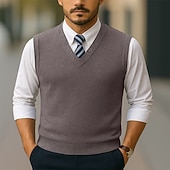 cheap Men's Pullover Sweater-Men's Sweater Sweater Vest Pullover Sweater Jumper Ribbed Knit Regular Tops Knitted Slim Fit Plain V Neck Knitwear Contemporary Casual Business Clothing Apparel Spring Fall Wine Navy Blue M L XL