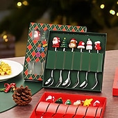 cheap Table &amp; Dining Decor-6Pcs Christmas Spoon and Fork Set Stainless Steel Christmas Tree Tea Coffee Dessert Ice Cream Tableware Creative Cutlery Gift for Home Holiday Party