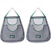 Недорогие Хранение вещей и организация пространства-Двухслойный большой подвесной сетчатый мешок для хранения кухонных овощей, настенный органайзер для лука и чеснока с ручками, дышащий многоцелевой сетчатый мешок