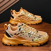 economico Sneakers Casual-Sneakers da uomo color oro metallizzato con suola spessa e finitura riflettente, scarpe da corsa alla moda con lacci per abbigliamento streetwear, da festa e casual