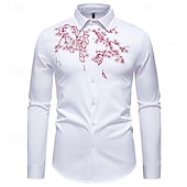 Férfi Ing Gombos póló Hímzett ing Virágos Előírásos Esküvő Fekete Fehér Hosszú ujj Hajtóka Nyár Tavasz Ruházat Hímzett olcso Férfi ingek-Férfi Ing Gombos póló Hímzett ing Virágos Előírásos Esküvő Fekete Fehér Hosszú ujj Hajtóka Nyár Tavasz Ruházat Hímzett