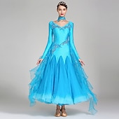 Недорогие Стандартный бальный зал-Бальные танцы Платье Чистый цвет Жен. Выступление Учебный Тематическая вечеринка Длинный рукав Спандекс