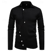 preiswerte Herrenhemd zum Knöpfen-Herren Hemd Sommerhemd Freizeithemd Strandhemd Knopfhemd Schwarz Weiß Kaki Langarm Einfach Revers Urlaub Hawaiianisch Knöpfe Bekleidung Mode Lässig Bequem