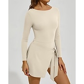 baratos Vestido Feminino-Mulheres Cor Sólida Vestido de tênis Vestido esportivo Manga Longa Fashion Tênis Pickleball Corrida Conjuntos Preto Rosa claro Cáqui Roupas de tênis