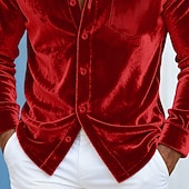 economico Camicie casual eleganti da uomo-Per uomo Camicia Camicia casual Camicia di Natale Camicia di velluto Vino Blu reale Marrone Verde Manica Lunga Tinta unica Semplice Colletto a Camicia Carnevale Natale Tasca Abbigliamento Natale