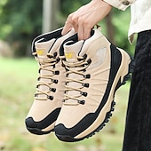 voordelige Winter- en sneeuwlaarzen-beige en zwarte waterdichte wandelschoenen voor heren met antislipzool en warme voering, outdoor trekkingschoenen voor winterkamperen en bergavonturen