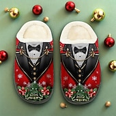 abordables Pantoufles &amp; tongs-Chaussons imprimés smoking de Noël pour hommes - Design smoking classique, pantoufles doublées de peluche pour hommes, thème des fêtes pour les fêtes de Noël, détente et cadeaux de vacances