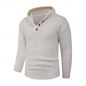 preiswerte Herrenpullover-Herren Pullover Strickpullover Gerippt Stricken Normale Oberteile Knöpfe Gestrickt Einfach Mit Kapuze Mode Basic Urlaub Alltagskleidung Bekleidung Herbst Winter Schwarz Hellgrau S M L