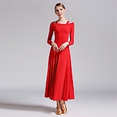 cheap Standard  Ballroom-Elegant Green Ballroom Dance Dress with Long Sleeves and Off-Shoulder Design for Latin &amp; Social Dancing