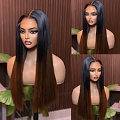 cheap Human Hair Lace Front Wigs-Human Hair 5x5 Closure 13x4 Lace Front Wig Middle Part Brazilian Hair Straight Brown Wig 150% 180% Density with Baby Hair Ombre Hair 100% Virgin Glueless Pre-Plucked For Women Long Human Hair Lace Wig
