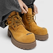 economico Stivali da lavoro-Per uomo Stivali Stivali da Lavoro Camminata Vintage Quotidiano PU Aumento Altezza Confortevole Stivali a Metà Polpaccio Allacciatura Tessuto almond Marrone scuro Nero Autunno Inverno