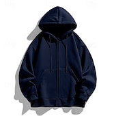 economico felpe con cappuccio da uomo di base-Per uomo Felpa con cappuccio Felpa con cappuccio a zip intera Aalbicocca Nero Bianco Vino Blu marino Con Cappuccio Semplice Coulisse Con zip Tasca Sport &amp; Outdoor Quotidiano Ferie Poliestere