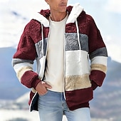 levne Pánské bundy a kabáty-Pánské Zimní bunda Teddy Coat Dovolená Denní Zahřívací Kapsy Fleece Podzim Zima Barevné bloky Módní Šik ven Kapuce Standardní Černá Fialová Vodní modrá Fialová Hnědá Saka