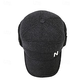 お買い得  メンズ ベースボールキャップ-男性用 耳あて付き帽子 冬の帽子 ウィンターウォームキャップ 耳あて付き冬用野球帽 冬用野球帽 ブラック グレー ポリエステル ファッション 現代コンテンポラリー デイリーウェア デート 単色/無地 保温 防風