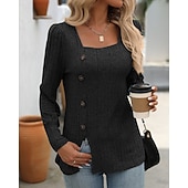 cheap Hoodie &amp; Sweatshirt-Women's Solid Colored Pullover Sweatshirt Casual Tops Fall / Winter Buttons Long Sleeve Athleisure Outdoor Holiday Black Army Green Blue Sportswear Activewear
