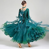 Недорогие Стандартный бальный зал-Бальные танцы Платье Чистый цвет Жен. Выступление Учебный Тематическая вечеринка Длинный рукав Спандекс